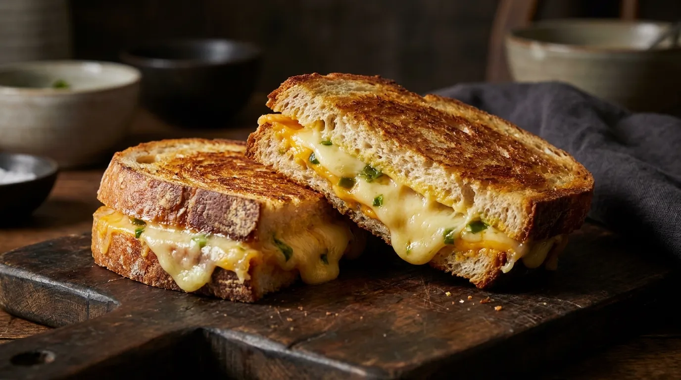 A grilled cheese sandwich made with J-Pop&rsquo;s Jalape&ntilde;o Butter