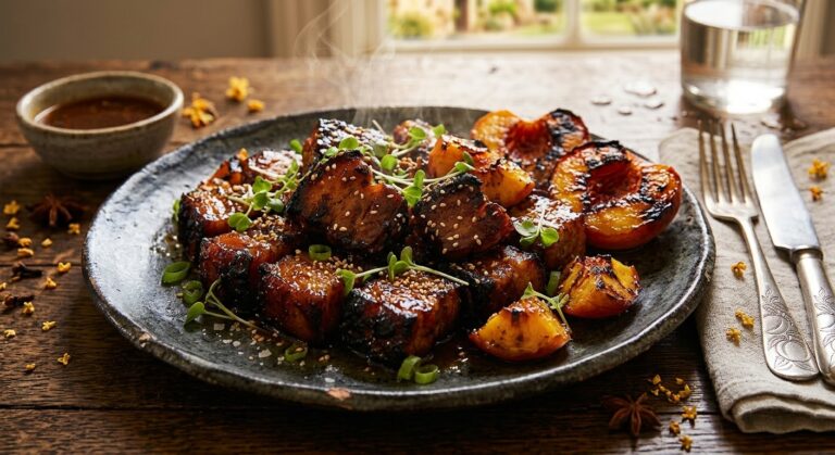 Peach Tea & Jalapeno glazed pork belly